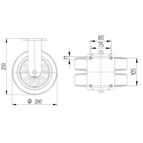 Bokwiel, Nylon. - Stat.draagverm. 1200-1500 Kg - Serie 9940 3 Bokwiel, Nylon. - Stat.draagverm. 1200-1500 Kg - Serie 9940