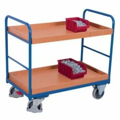 Ergonomische Wagen Met 2 Houten Plateaus - Verticale Duwbeugel - Draagvermogen 250 kg