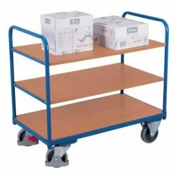 Ergonomische Wagen Met 3 Houten Plateaus - Verticale Duwbeugel - Draagvermogen 250 kg