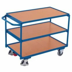 Ergonomische Wagen Met 3 Houten Plateaus - Horizontale Duwbeugel - Draagvermogen 250 kg