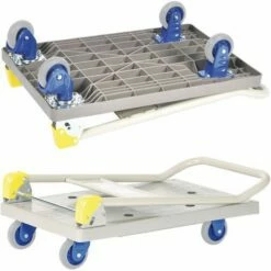 Kunststof Plateauwagen Met Neerklapbare Duwbeugel - Laadvermogen 150 Kg