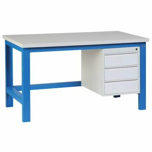 Werkbank SI40 Gemelamineerd Blad, Ladeblok Met 3 Lades En Onderstel Blauw RAL 5015 4 Werkbank SI40 Gemelamineerd Blad, Ladeblok Met 3 Lades En Onderstel Blauw RAL 5015 - Afbeelding 2